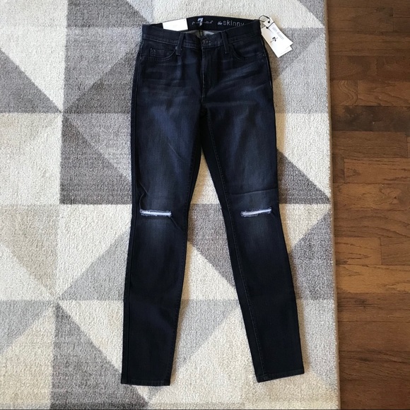 7 For All Mankind Distressed Skinny Jean Icy Black - Picture 5 of 6